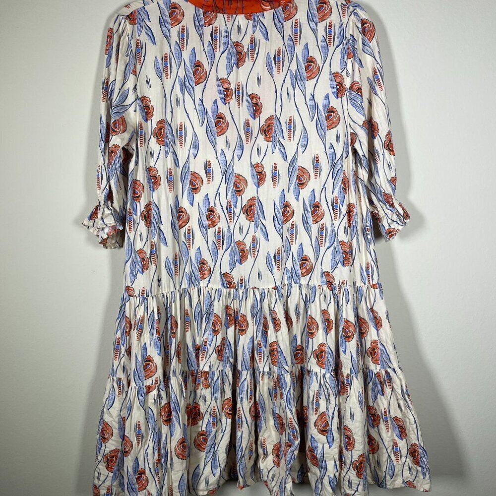 Paolita Women's Orange Blue Print Casual Peplum Dress M Lightweight Cotton! - Picture 5 of 5